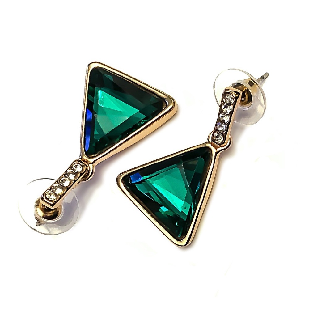 Gold & Emerald Green Crystal Earrings - Picture 3 of 7